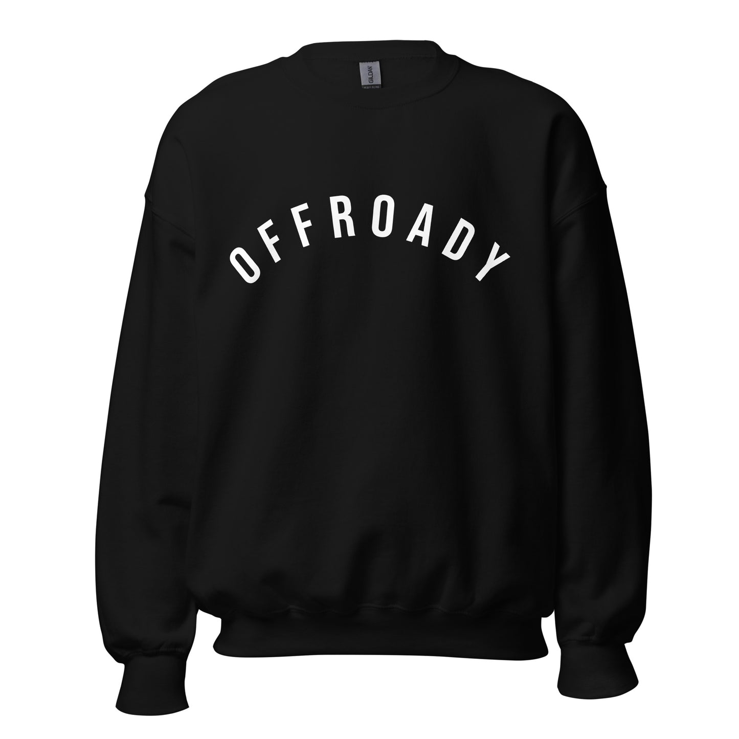 black sweatshirt with the word offroady in a white, capitalised font across the chest